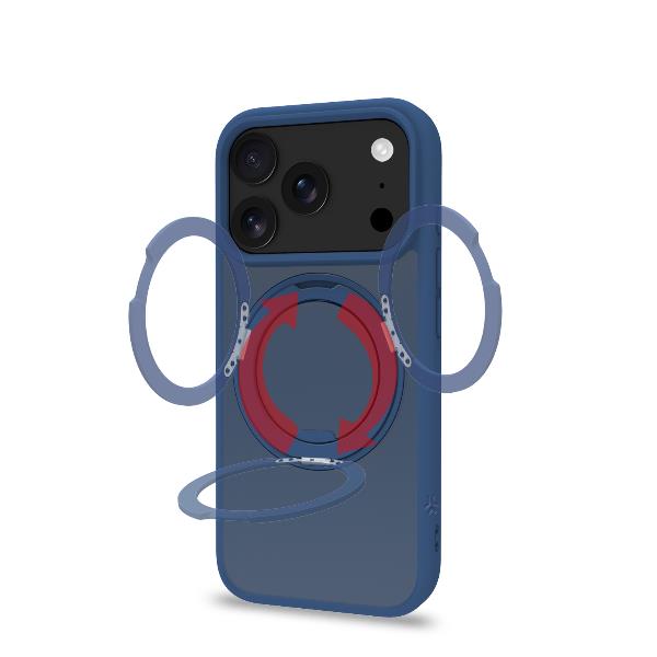 Custodia Celly MAGSTAND Nera per iPhone 17 Pro, vista frontale con anello-stand esteso. MagSafe, TPU, Supporto 360°.