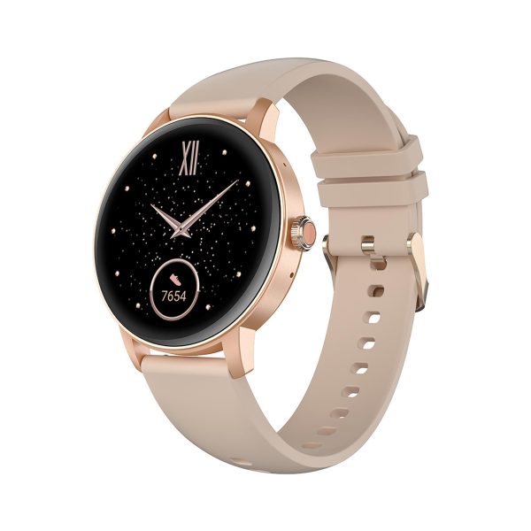 Lo smartwatch sportivo Celly TRAINERROUND2, che mostra il suo elegante display AMOLED rotondo con un quadrante ricco di dati fitness.