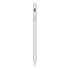 La penna attiva universale Celly SWUNIMAGICPEN di colore bianco, mostrata accanto alla sua punta di ricambio e al cavo di ricarica USB-C.