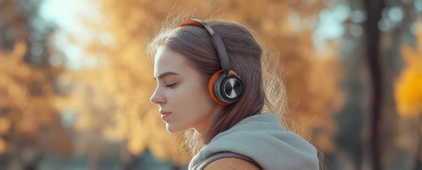 Una persona con un look curato indossa le cuffie Muse M-271 BO mentre cammina in una via caratteristica di una città italiana, mostrando come le cuffie completino il suo stile."