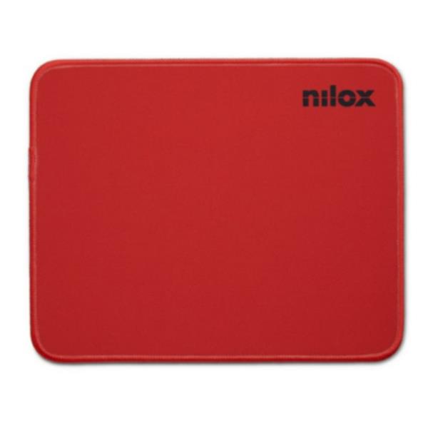 Tappetino per mouse Nilox Tech di colore nero, visto dall'alto su uno sfondo bianco per mostrarne le dimensioni e il logo discreto.