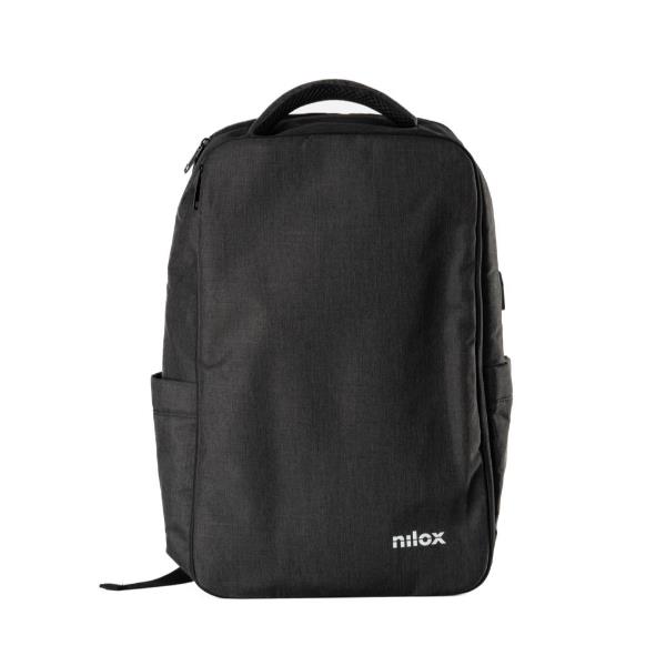 Lo zaino porta PC Nilox Urban Eco Pro da 15.6 pollici di colore nero grafite, mostrato di tre quarti per evidenziarne il design slim e professionale.