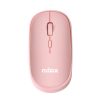 Il mouse wireless Nilox Tech di colore PINK, con il suo design ambidestro, mostrato accanto al suo piccolo ricevitore nano USB.