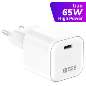 Caricatore da parete USB-C GaN 65W SGS bianco per laptop e smartphone