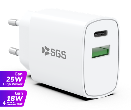 Caricatore da casa SGS GaN 25W USB-C bianco design compatto