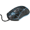 Mouse da gaming Trust GXT 133 LOCX nero visto di tre quarti, con l'illuminazione LED a colori ciclici attiva che ne illumina il logo e i lati.