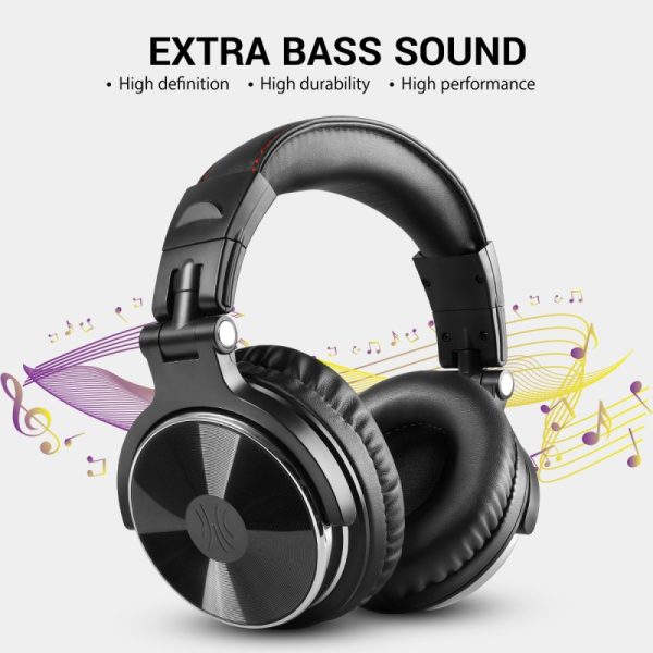 Le cuffie da studio OneOdio Pro 10 con finitura nera e accenti rossi. L'immagine evidenzia i grandi padiglioni over-ear e la robusta struttura dell'archetto."