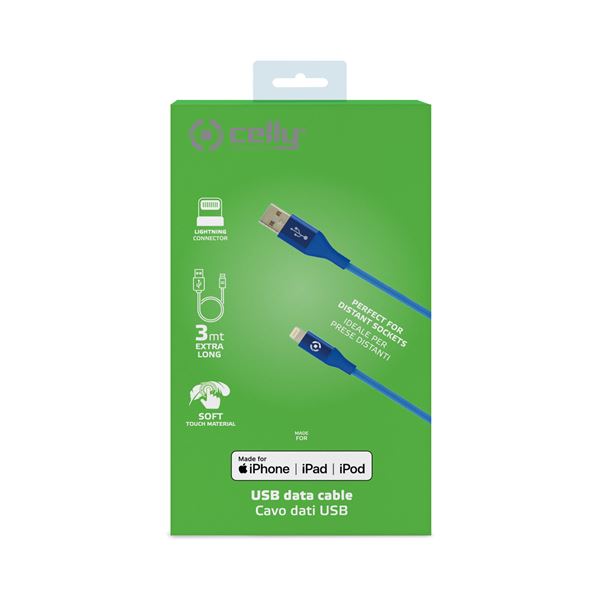 Celly-USBLIGHTCOL3M-cavo-lightning-3-metri-soft-touch-certificato-MFi