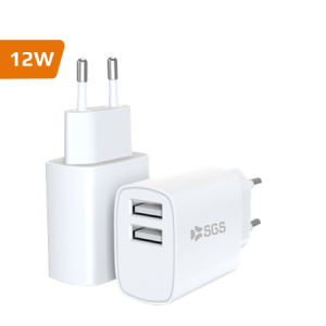Caricatore STCDUAL da muro bianco con doppia uscita USB-A e spina europea.