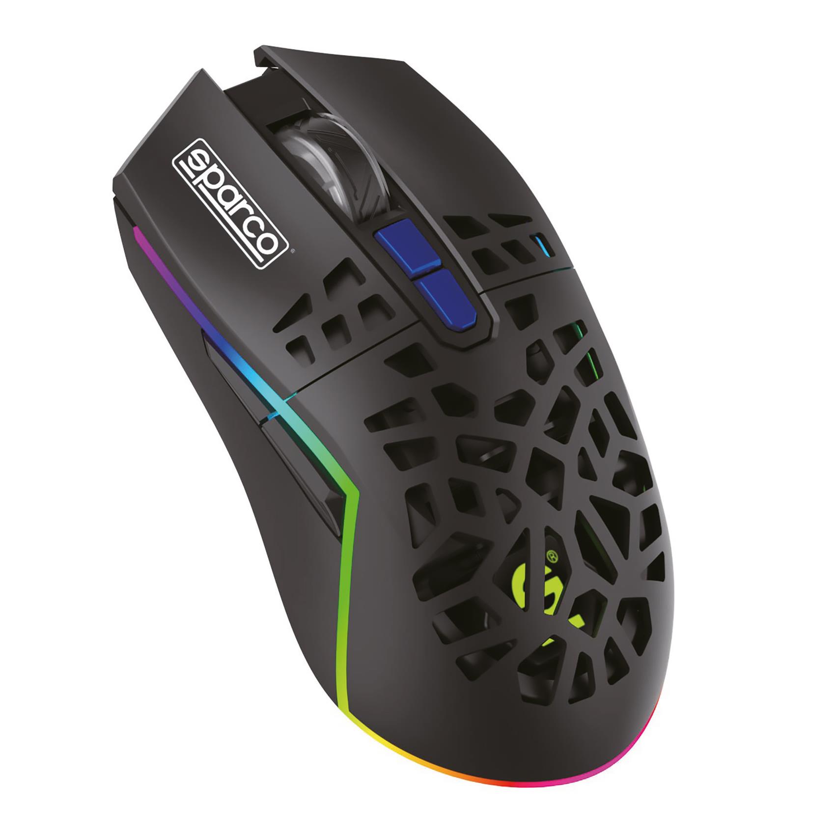Mouse Wireless CLUTCH SPARCO con design nero, dettagli che richiamano la fibra di carbonio e cuciture rosse, che mostrano la forma ergonomica e il logo SPARCO. Mouse Wireless CLUTCH SPARCO con design nero, dettagli che richiamano la fibra di carbonio e cuciture rosse, che mostrano la forma ergonomica e il logo SPARCO.