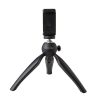 Mini treppiede da tavolo Celly CLICKTRI nero con gambe chiuse, mostrando la sua estrema compattezza e il morsetto universale.