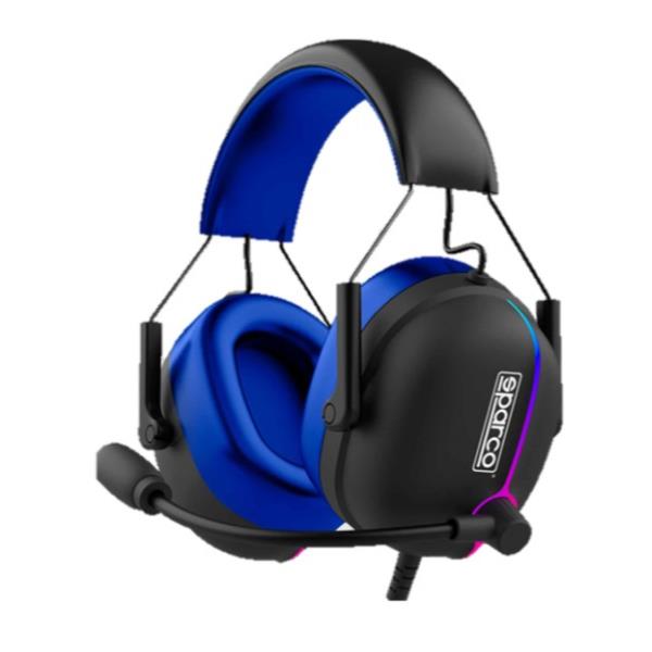 Cuffie cablate Sparco GRANDPRIX over-ear, vista laterale che mostra il design racing rosso e nero e l'archetto imbottito.