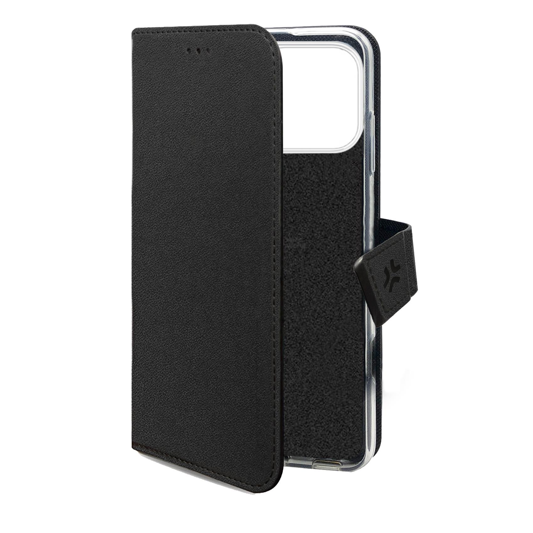 Custodia a libro Celly WALLY in ecopelle nera per iPhone 17 Pro chiusa. Custodia a libro Celly WALLY in ecopelle nera per iPhone 17 Pro chiusa.