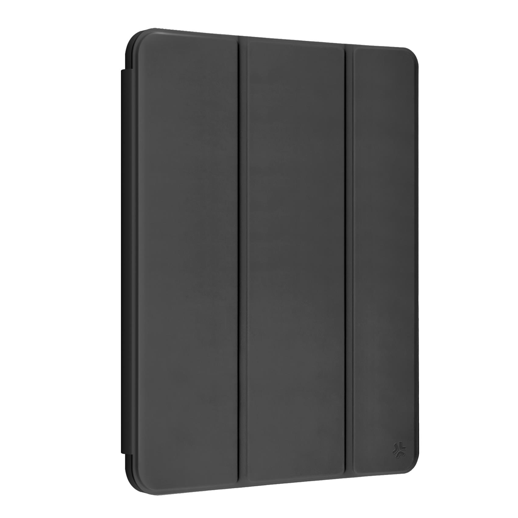 Vista frontale della custodia Celly Bookfolio01 chiusa su iPad 9 generazione, finitura elegante nera. Vista frontale della custodia Celly Bookfolio01 chiusa su iPad 9 generazione, finitura elegante nera.