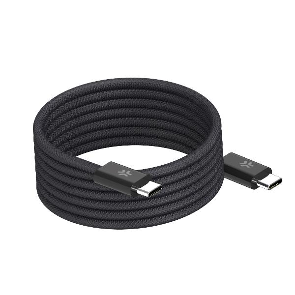 Dettaglio premium del nuovo Cavo USB-C Magnetico Celly 60W avvolto ordinatamente con la sua tecnologia anti-nodo.